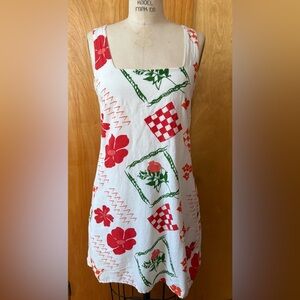 Japna White Mini Dress with Red & Green Floral Print